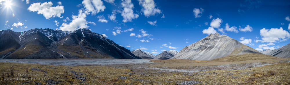 Panoramic image of an unnamed tributary to the upper Sheenjek Valley, Arctic National Wildlife Refuge, Alaska. 
