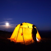 Camp and moonlight, Interior AK.